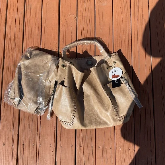 Tan Vegan Leather Women's Bag Set ( Hobo Style ) - Picture 2 of 8